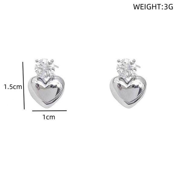 3/$35 Silver Tone Heart Stud Earrings CZ Rhinestone Accent Dainty Jewelry - Picture 4 of 6
